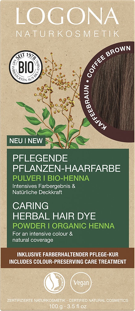 LOGONA Colorante Vegetale per Capelli in Polvere Vegana con Henné Biologico - Marrone Caffè 100 g