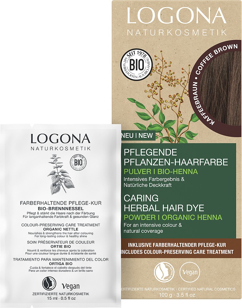 LOGONA Colorante Vegetale per Capelli in Polvere Vegana con Henné Biologico - Marrone Caffè 100 g