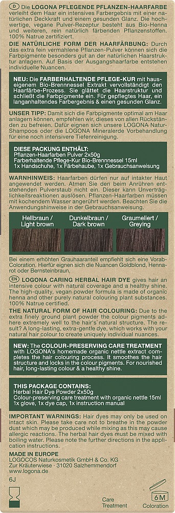 LOGONA Colorante Vegetale per Capelli in Polvere Vegana con Henné Biologico - Marrone Caffè 100 g