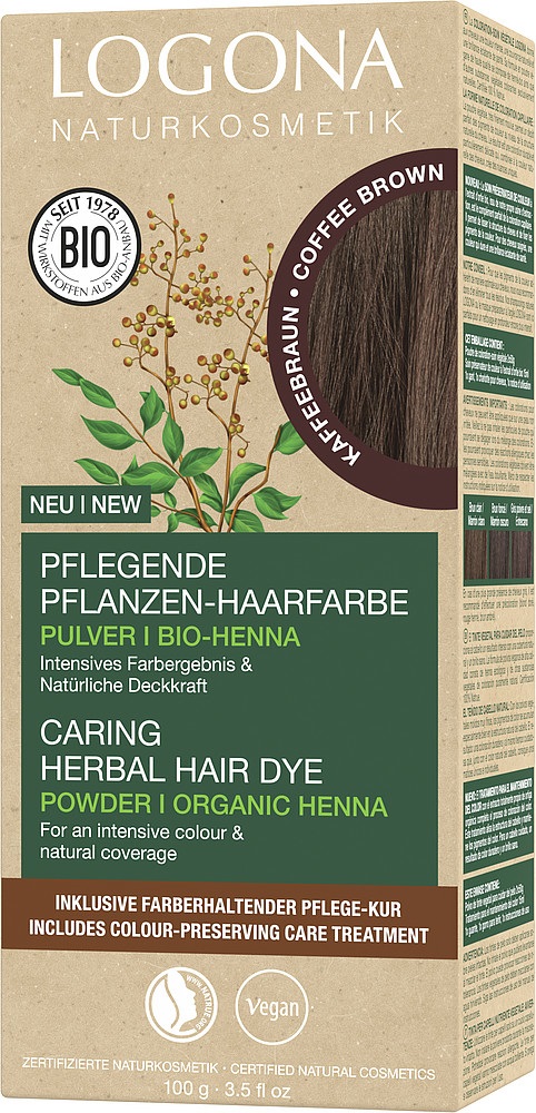LOGONA Colorante Vegetale per Capelli in Polvere Vegana con Henné Biologico - Marrone Caffè 100 g