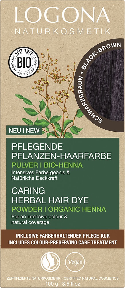 Logona Colorante Vegetale per Capelli in Polvere con Henné Biologico - Marrone Nero, 100 g