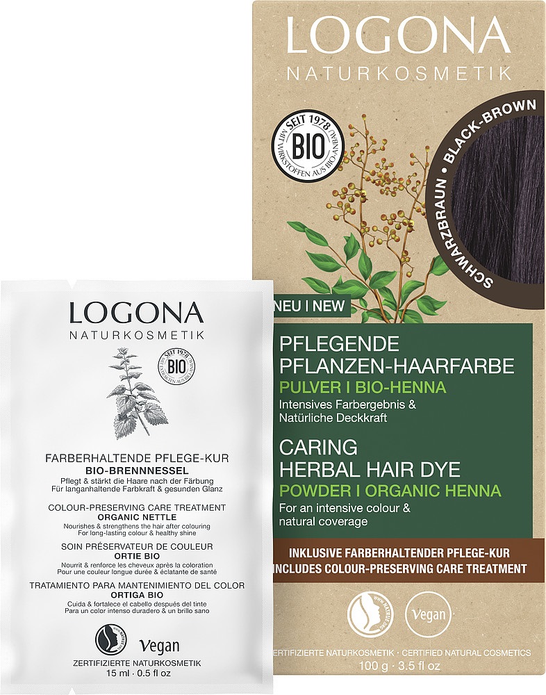Logona Colorante Vegetale per Capelli in Polvere con Henné Biologico - Marrone Nero, 100 g