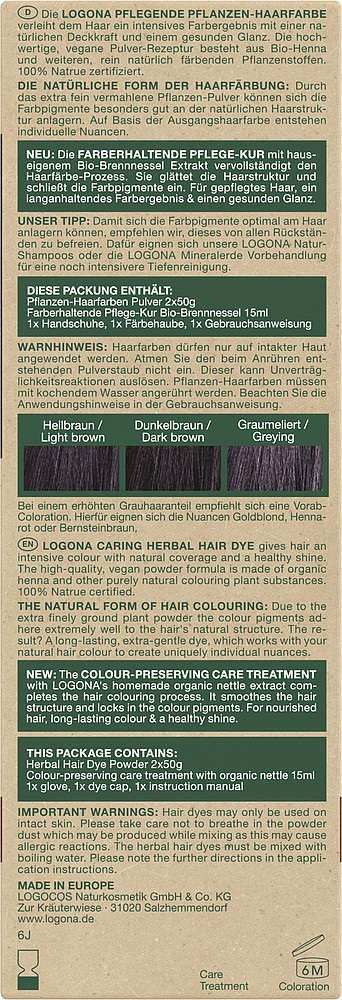 Logona Colorante Vegetale per Capelli in Polvere con Henné Biologico - Marrone Nero, 100 g