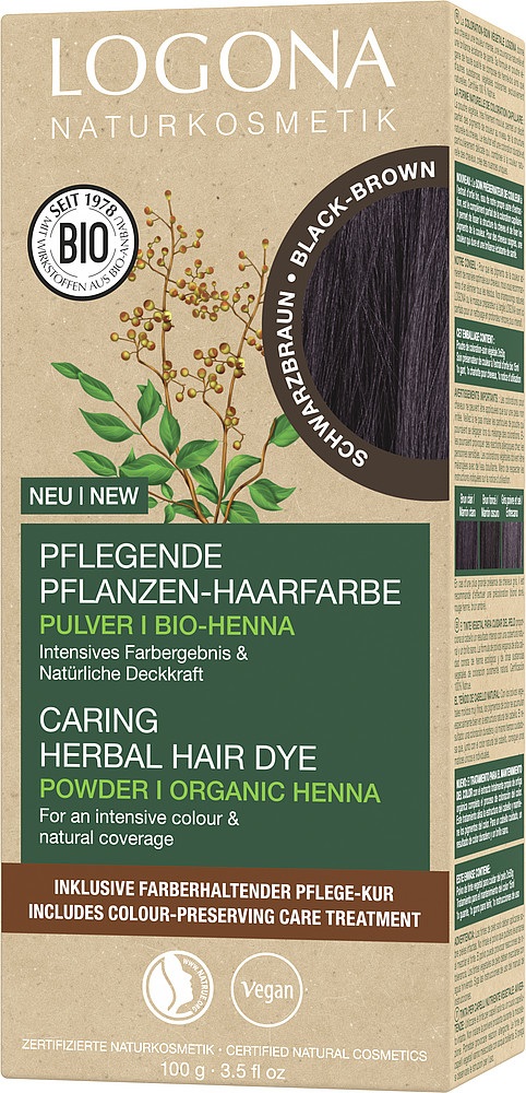 Logona Colorante Vegetale per Capelli in Polvere con Henné Biologico - Marrone Nero, 100 g