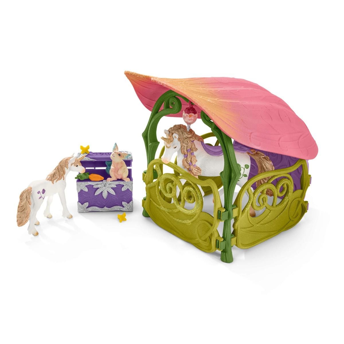 Schleich Bayala 42445 Set da Gioco Casa dei Fiori Scintillanti con Unicorno, Laghetto e Stalla - Plastica Educativa e Creativa