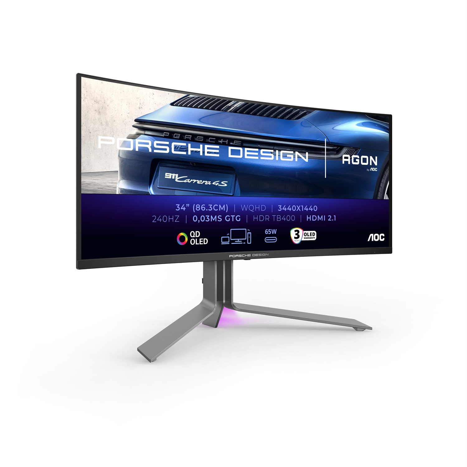 AOC Gaming AGON Pro PD34 Monitor OLED 34'' WQHD 3440x1440, 240Hz, 0.03ms, FreeSync & G-Sync, Nero