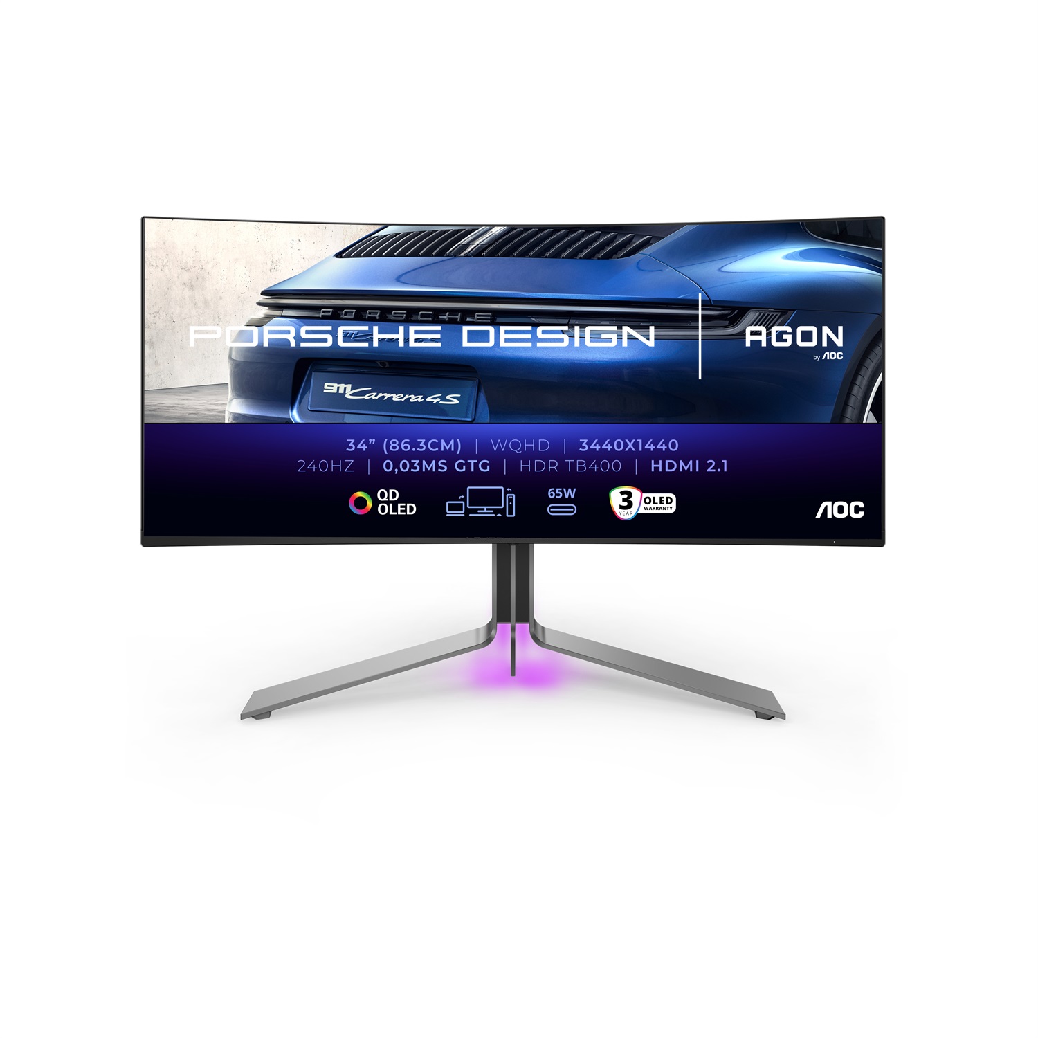 AOC Gaming AGON Pro PD34 Monitor OLED 34'' WQHD 3440x1440, 240Hz, 0.03ms, FreeSync & G-Sync, Nero