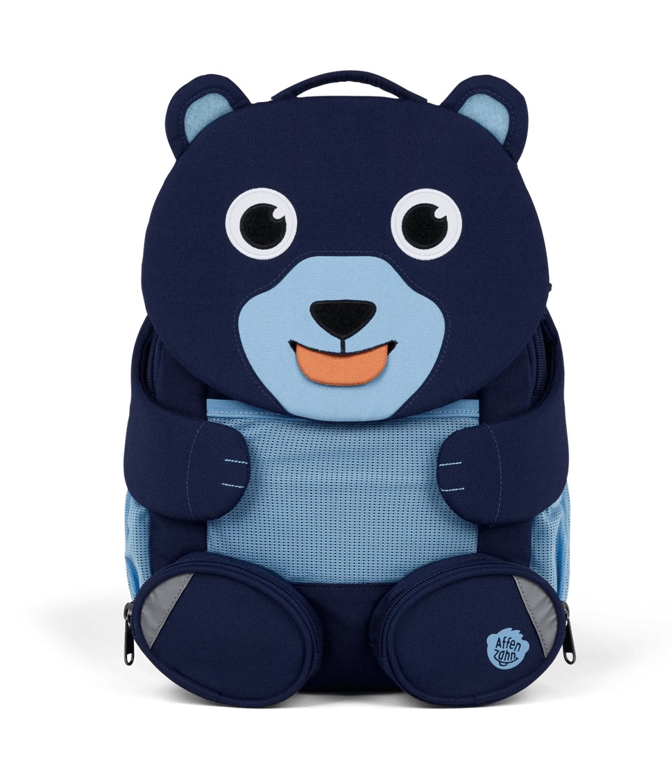 Affenzahn Amico Grande Zaino per l'asilo a forma di Orso Blu - 8 Litri, per Bambini da 3 a 5 Anni, Materiali Riciclati