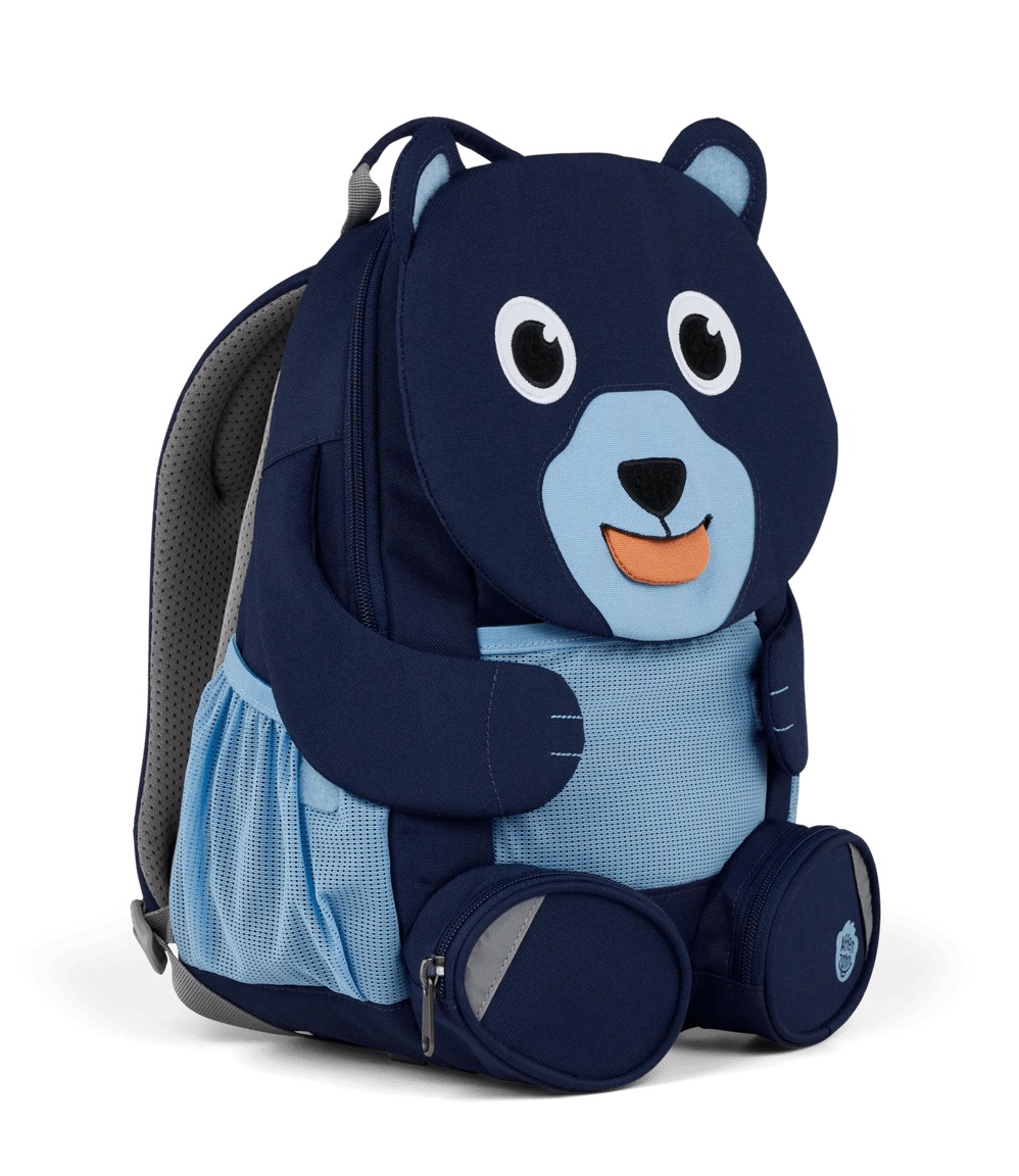 Affenzahn Amico Grande Zaino per l'asilo a forma di Orso Blu - 8 Litri, per Bambini da 3 a 5 Anni, Materiali Riciclati