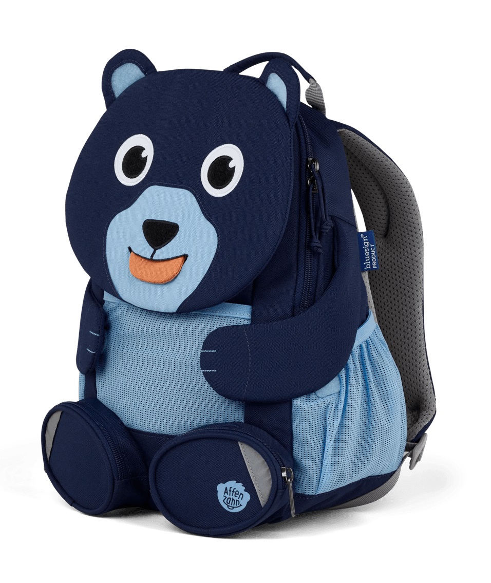 Affenzahn Amico Grande Zaino per l'asilo a forma di Orso Blu - 8 Litri, per Bambini da 3 a 5 Anni, Materiali Riciclati