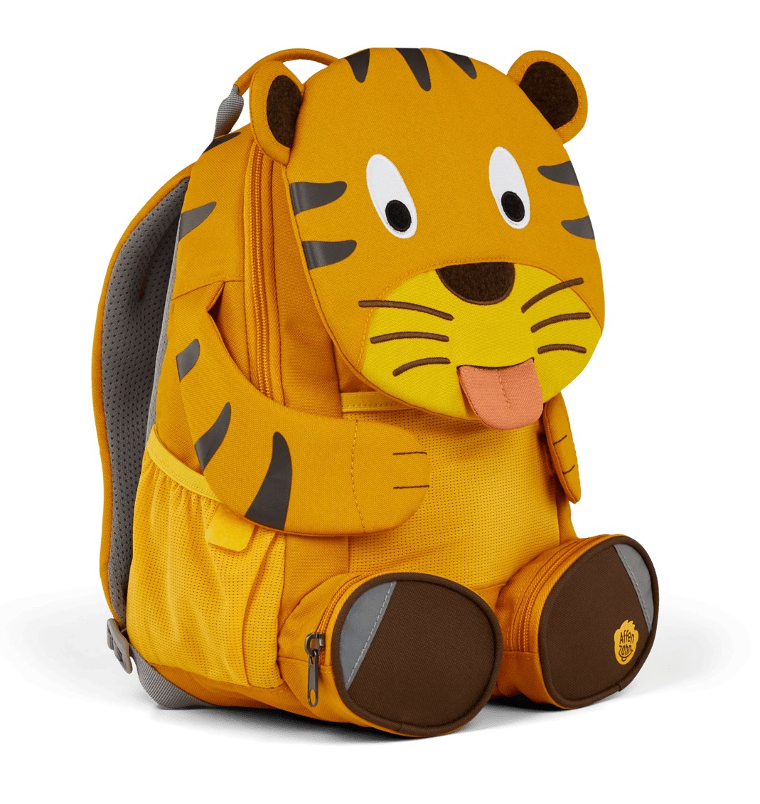 Affenzahn Amico Grande Zaino per l'asilo Tigre - Giallo, 8L, per bambini da 3 a 5 anni, con cinghia pettorale regolabile