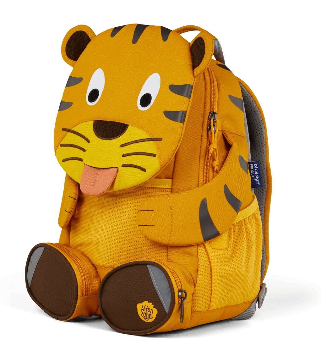 Affenzahn Amico Grande Zaino per l'asilo Tigre - Giallo, 8L, per bambini da 3 a 5 anni, con cinghia pettorale regolabile