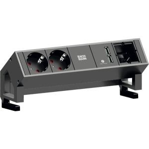 Bachmann DESK 2 Prolunghe e Multiple Interno 0,2 m con 2 Prese AC, Colore Nero, Larghezza 241,2 mm