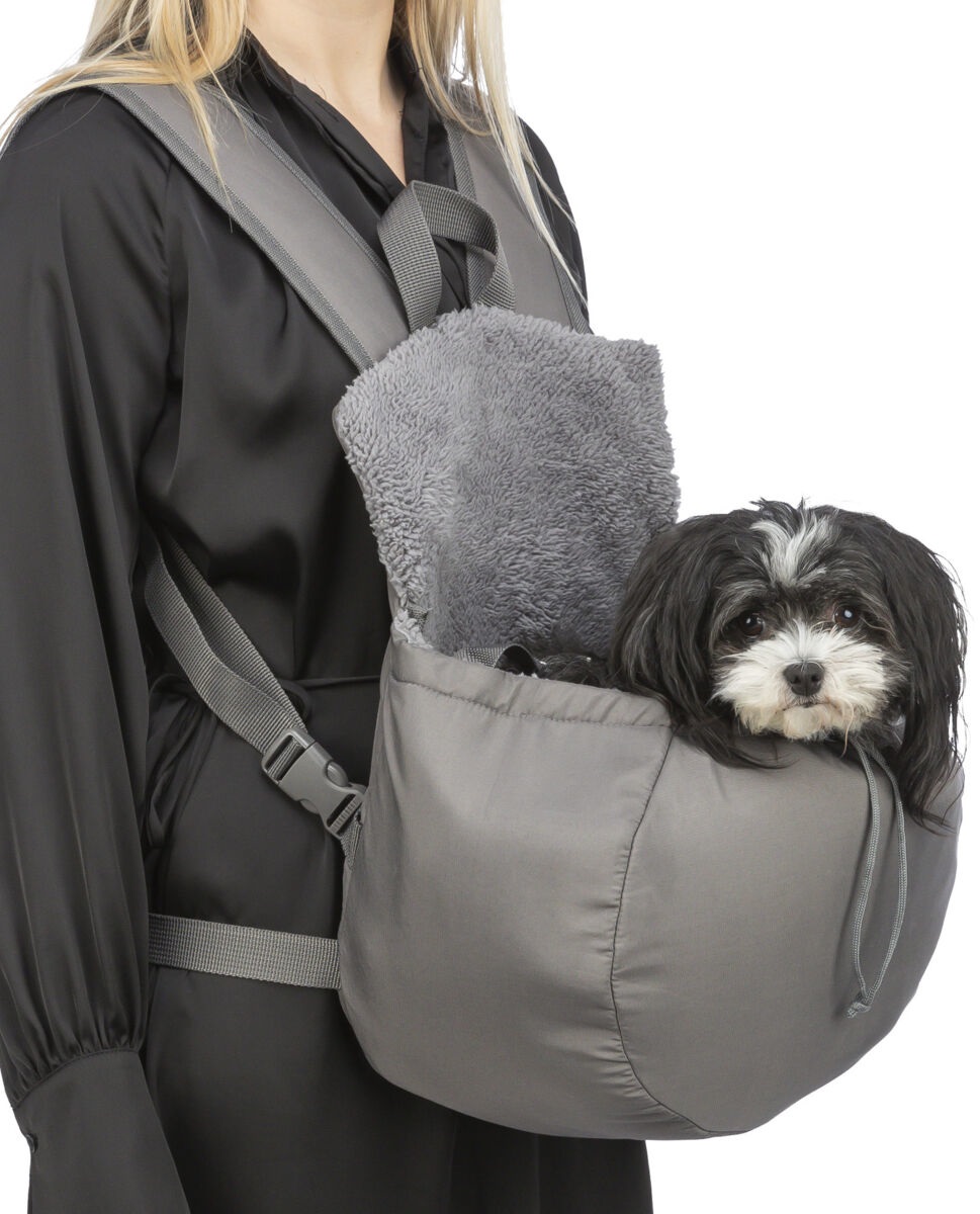 Trixie Borsa Trasportino Frontale Molly Grigia per Cani fino a 4 Kg con Cintura di Sicurezza e Leash Integrata