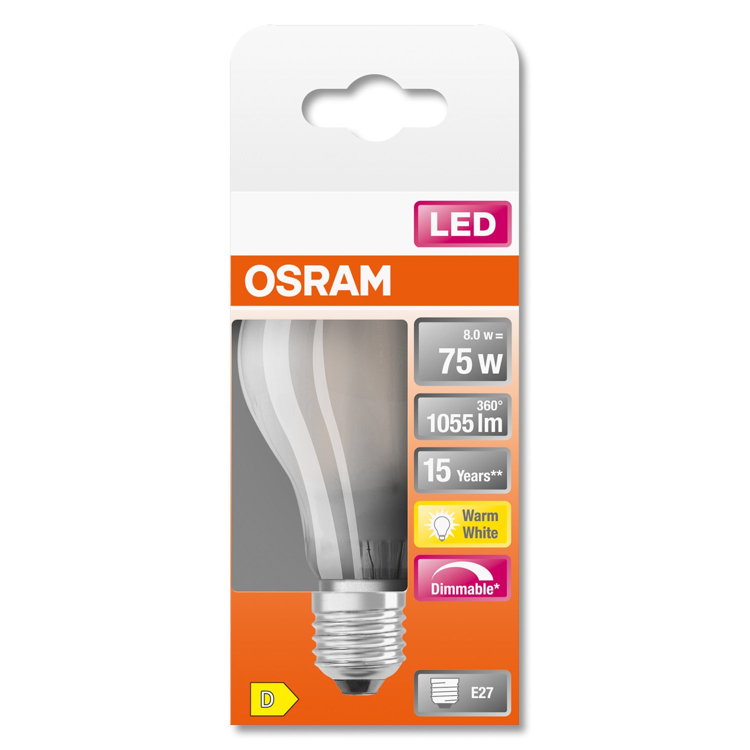 Osram LED Superstar Classic A75 Lampadina Dimmerabile E27 Bianco Caldo 2700K 7,5W 1055 Lumen in Vetro