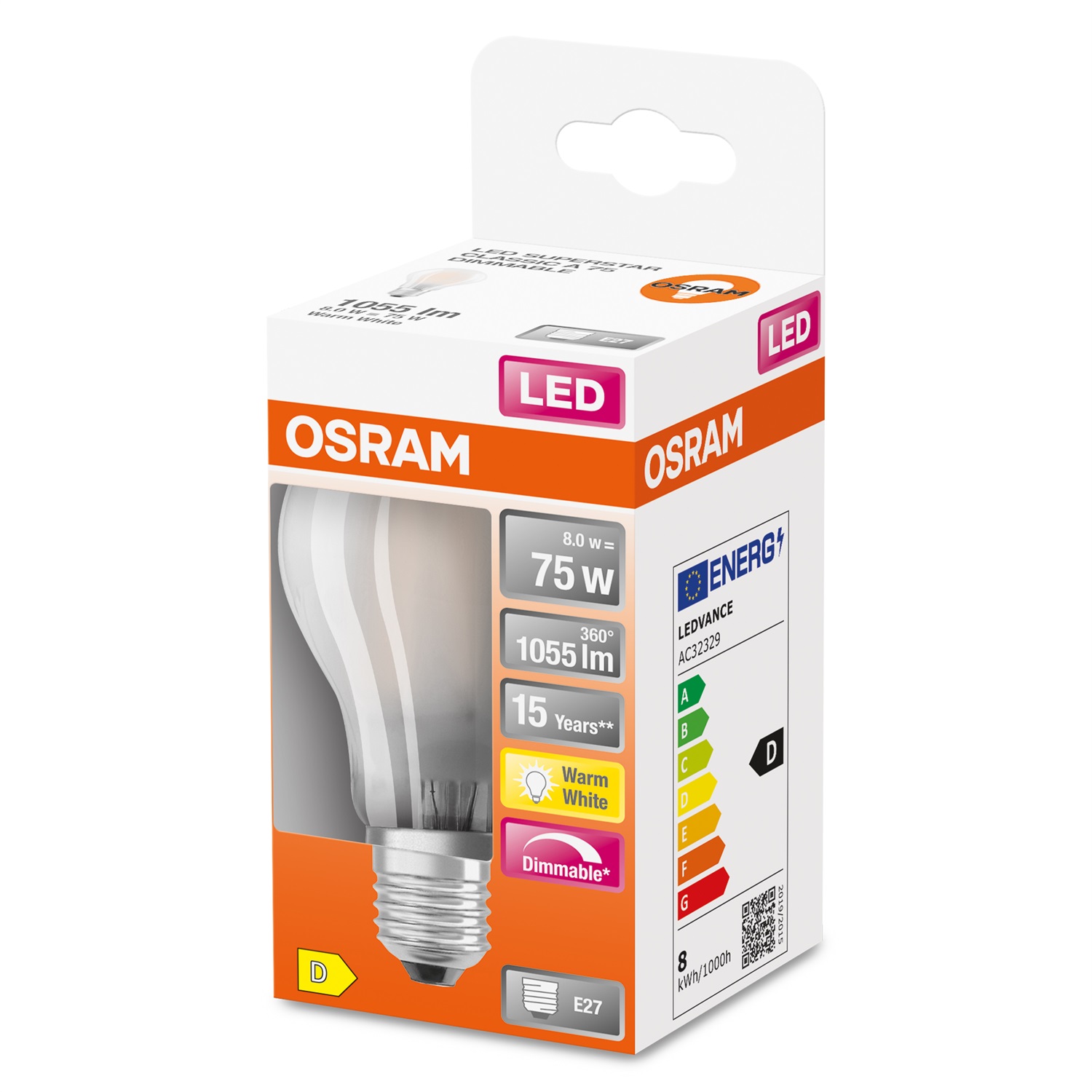 Osram LED Superstar Classic A75 Lampadina Dimmerabile E27 Bianco Caldo 2700K 7,5W 1055 Lumen in Vetro