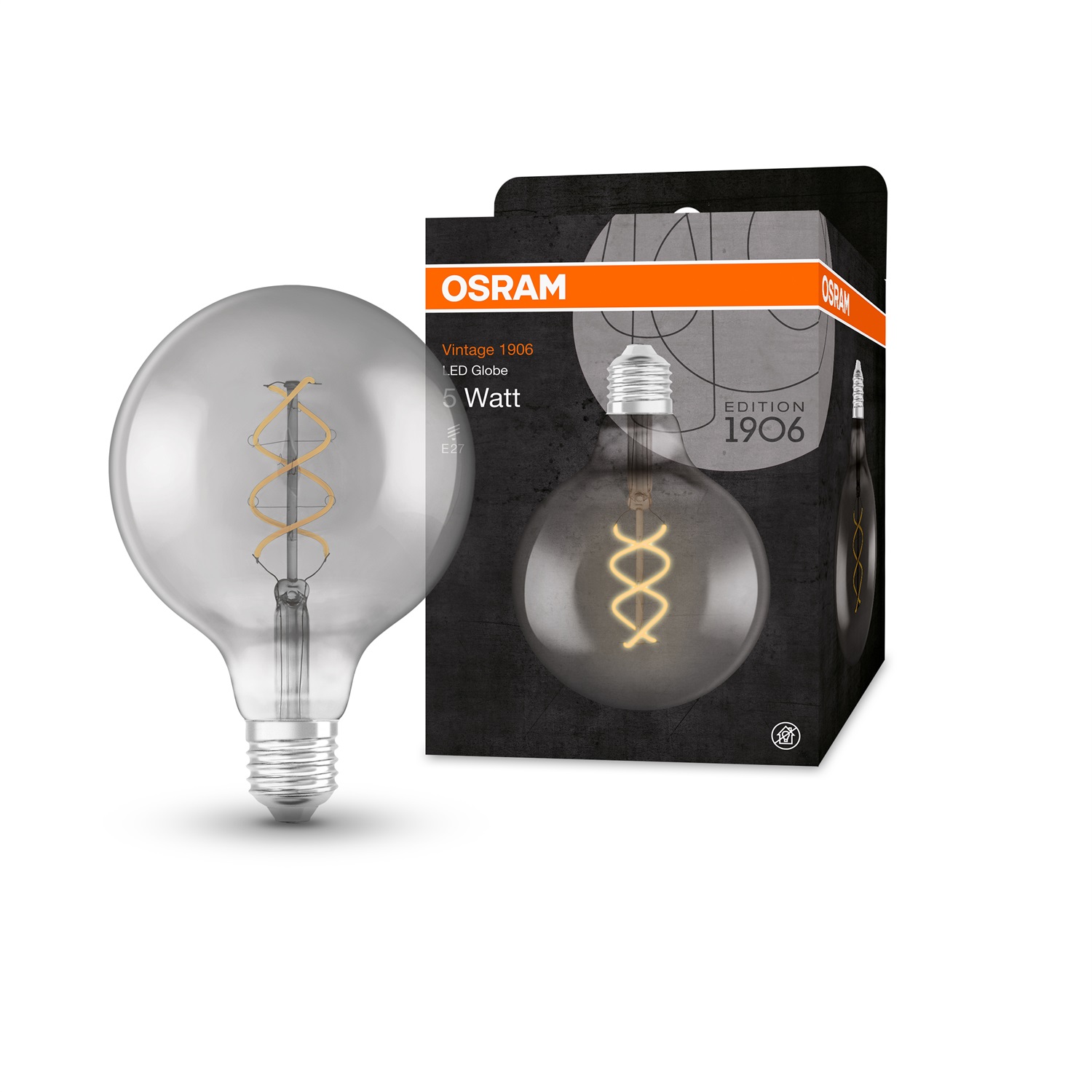 OSRAM Vintage 1906 Lampadina LED 5 W E27 Luce Calda 1800 K Finitura Grigio Fumoso