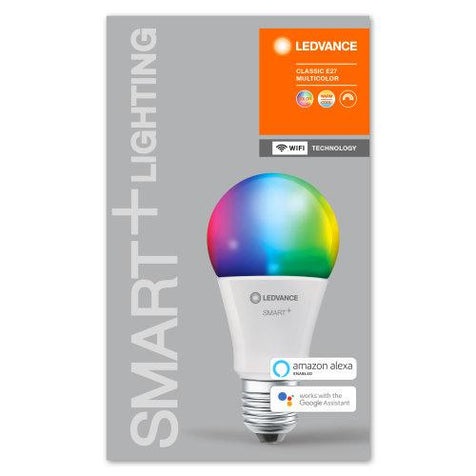 Ledvance SMART WiFi Classic Multicolour Lampadina LED E27 9,5 W RGBW 2700K-6500K con compatibilità Google Assistant e Amazon Alexa