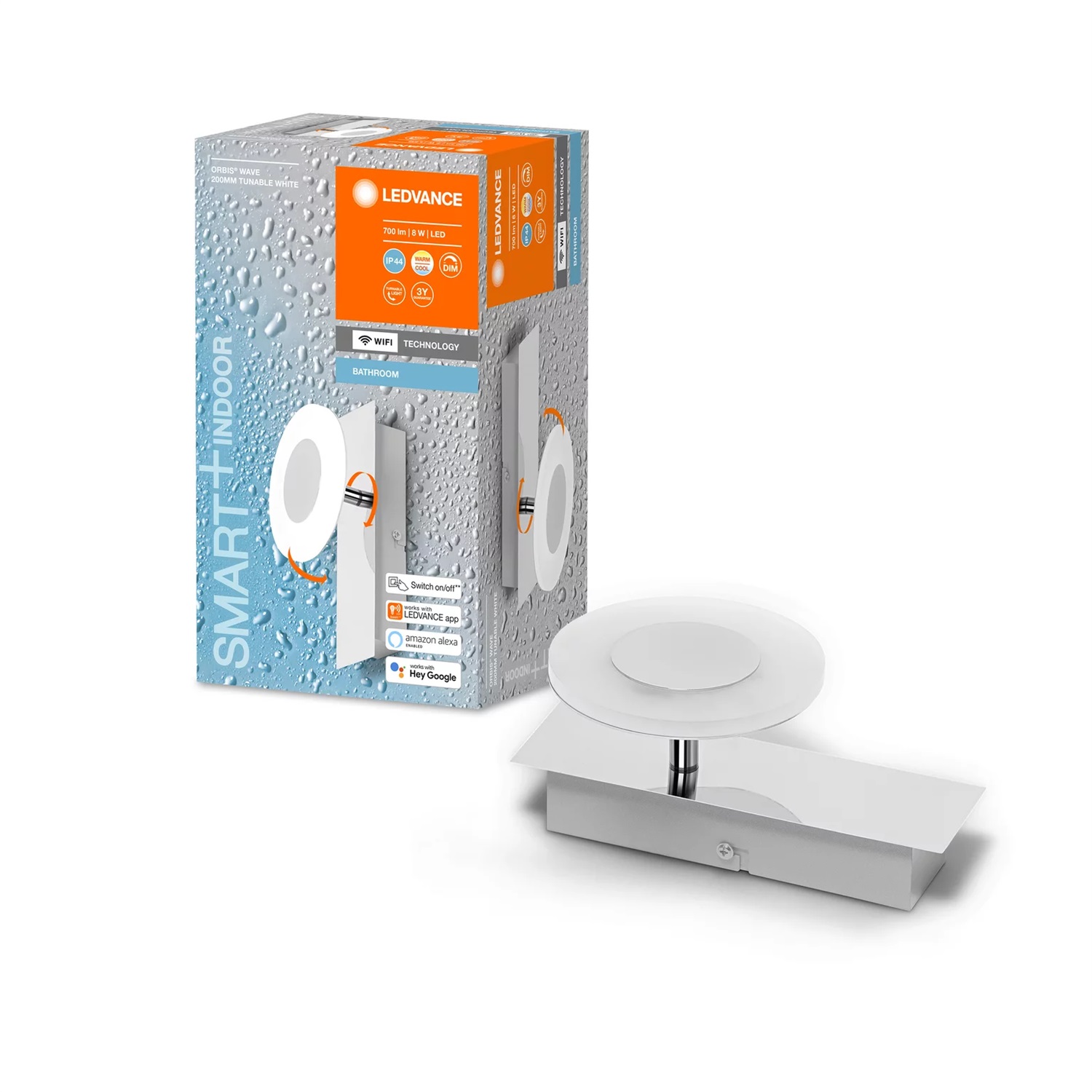 LEDVANCE Applique Smart LED da Bagno 8W, 700LM, Dimmerabile, WiFi, IP44, 3000-6500K, Design Moderno