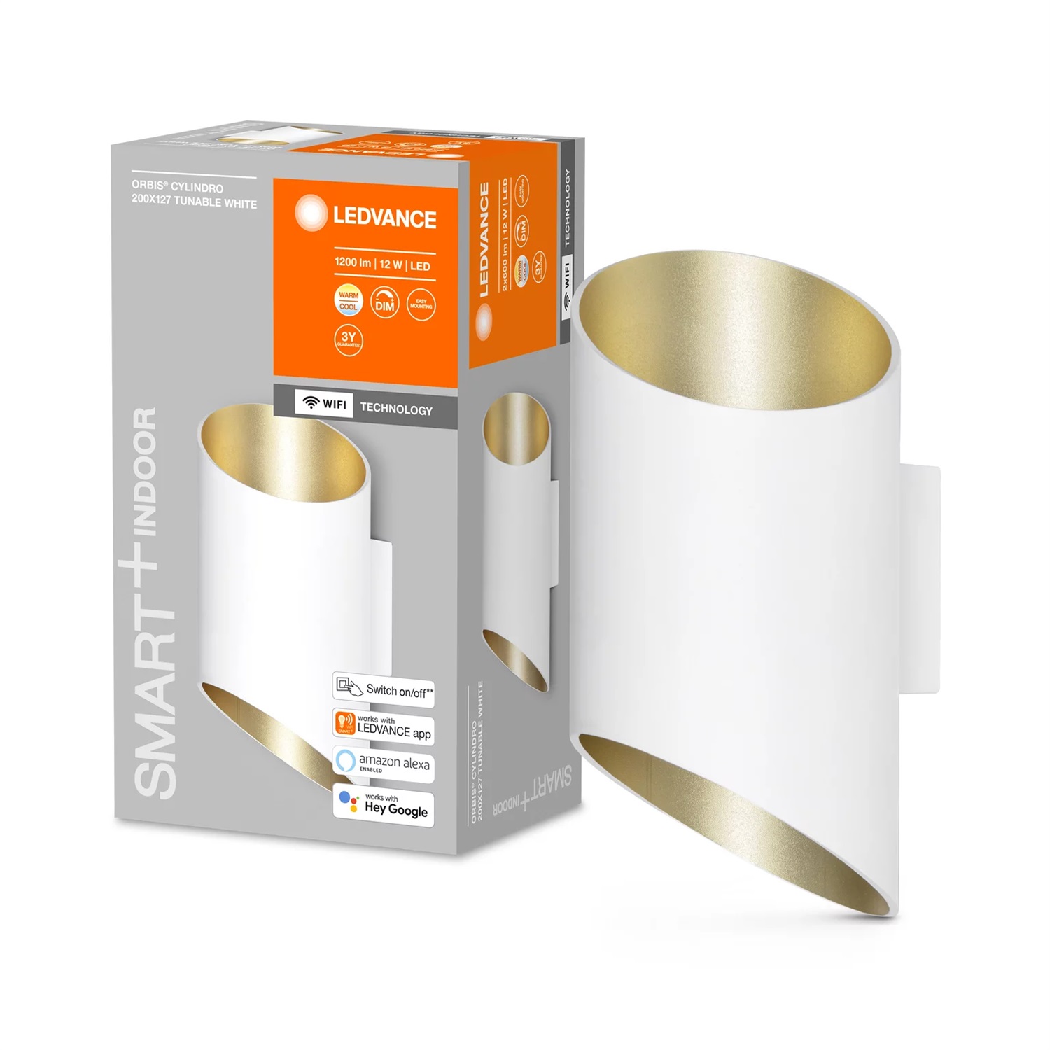 LEDVANCE ORBIS CYLINDRO SMART Lampada a Parete LED Dimmerabile Wi-Fi 12W, 600 Lumen, Temperatura Colore 3000-6500K, Design Cilindrico Nero/Rame