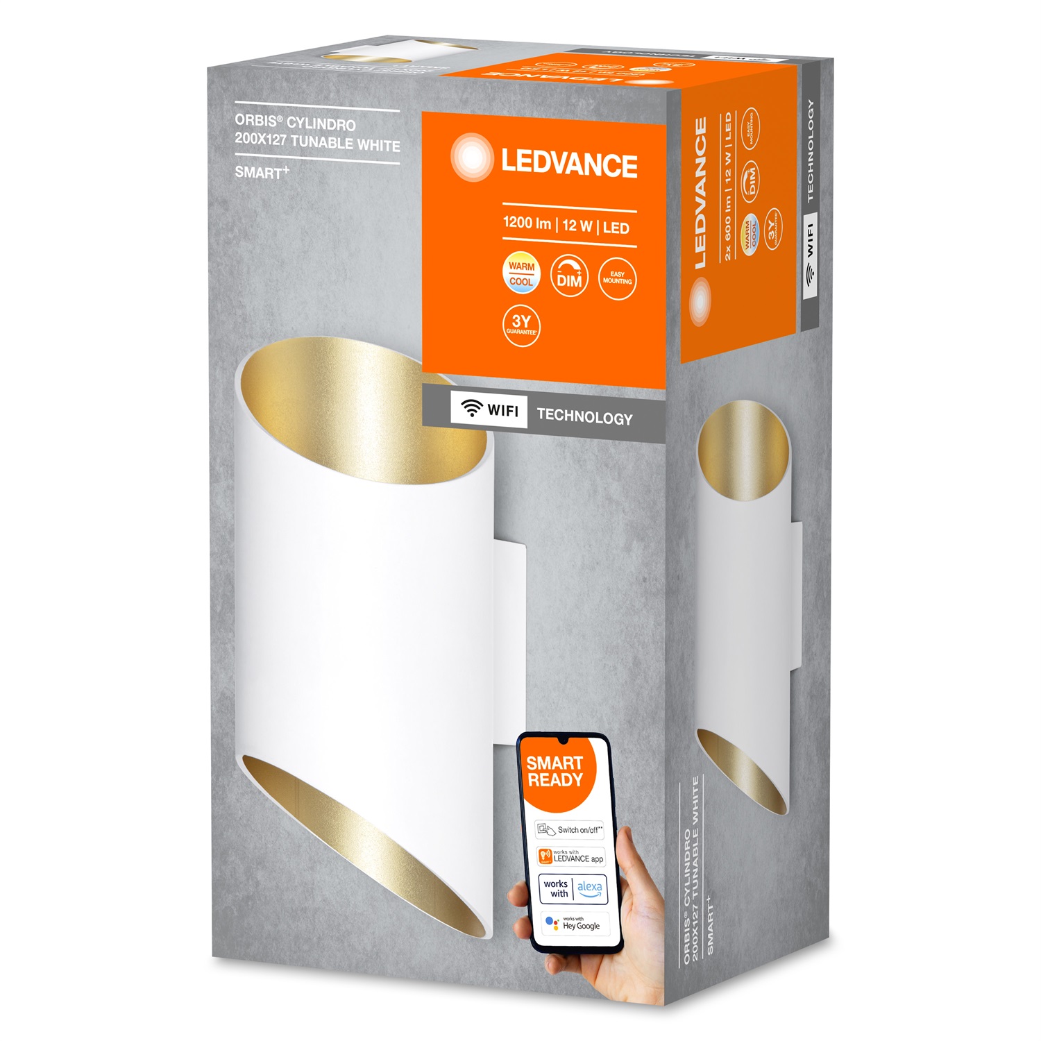 LEDVANCE ORBIS CYLINDRO SMART Lampada a Parete LED Dimmerabile Wi-Fi 12W, 600 Lumen, Temperatura Colore 3000-6500K, Design Cilindrico Nero/Rame