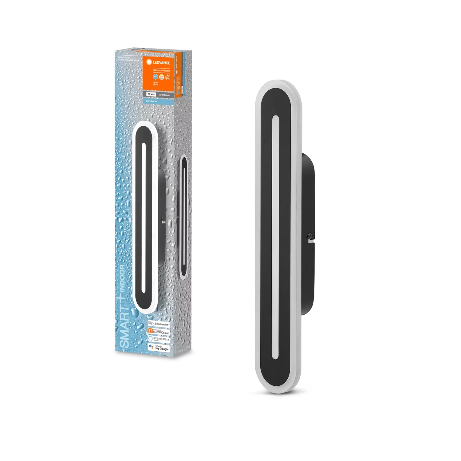 LEDVANCE Orbis Bath - Luce da Bagno Nera Smart LED 1600LM, 3000-6500K, IP44, Dimmerabile e Controllabile via App