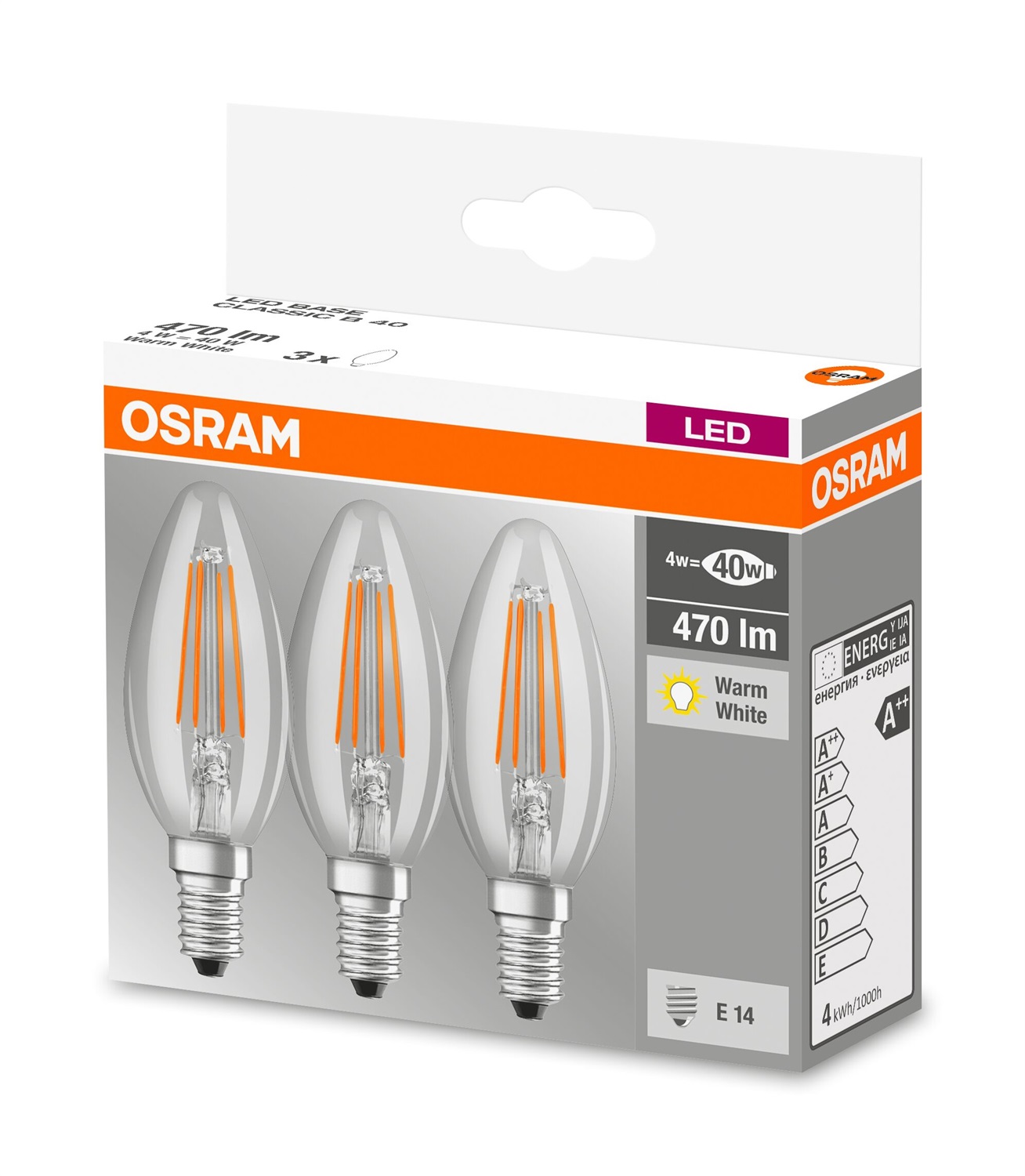 LEDVANCE Lampada LED Candela E14 4W 2700K - Luce Calda, Vetro, Priva di Mercurio
