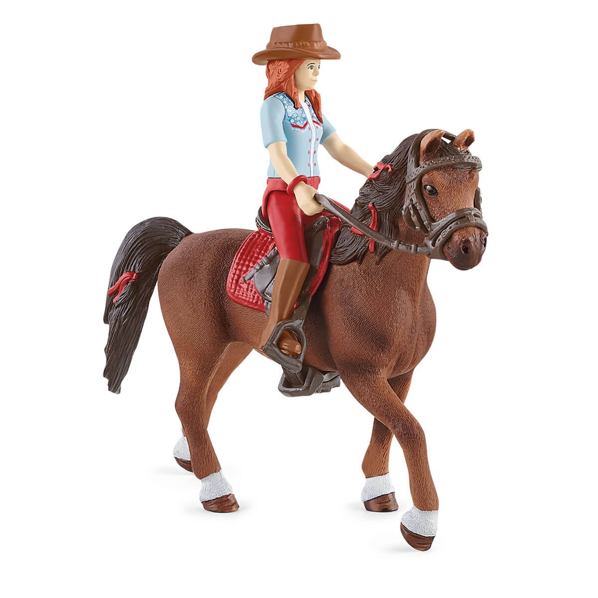 Schleich Horse Club 42539 - Figura di Hannah con Cappello da Cowboy e Cavallo Cayenne
