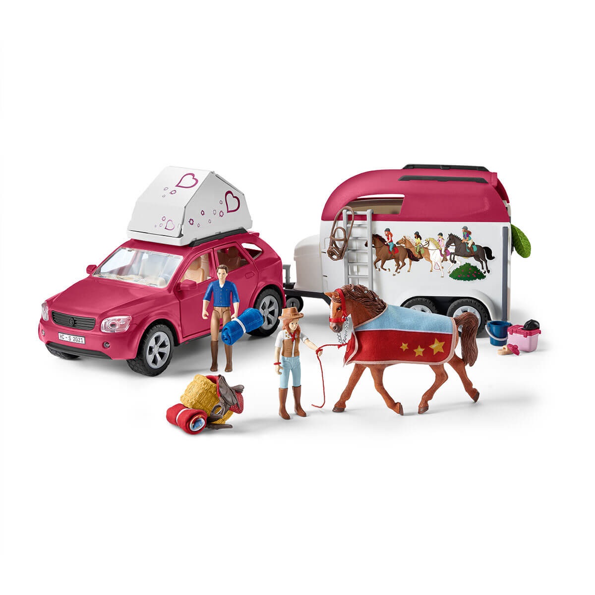 Schleich Set di Gioco 42535 con Auto e Rimorchio per Cavalli - Dipinto a Mano