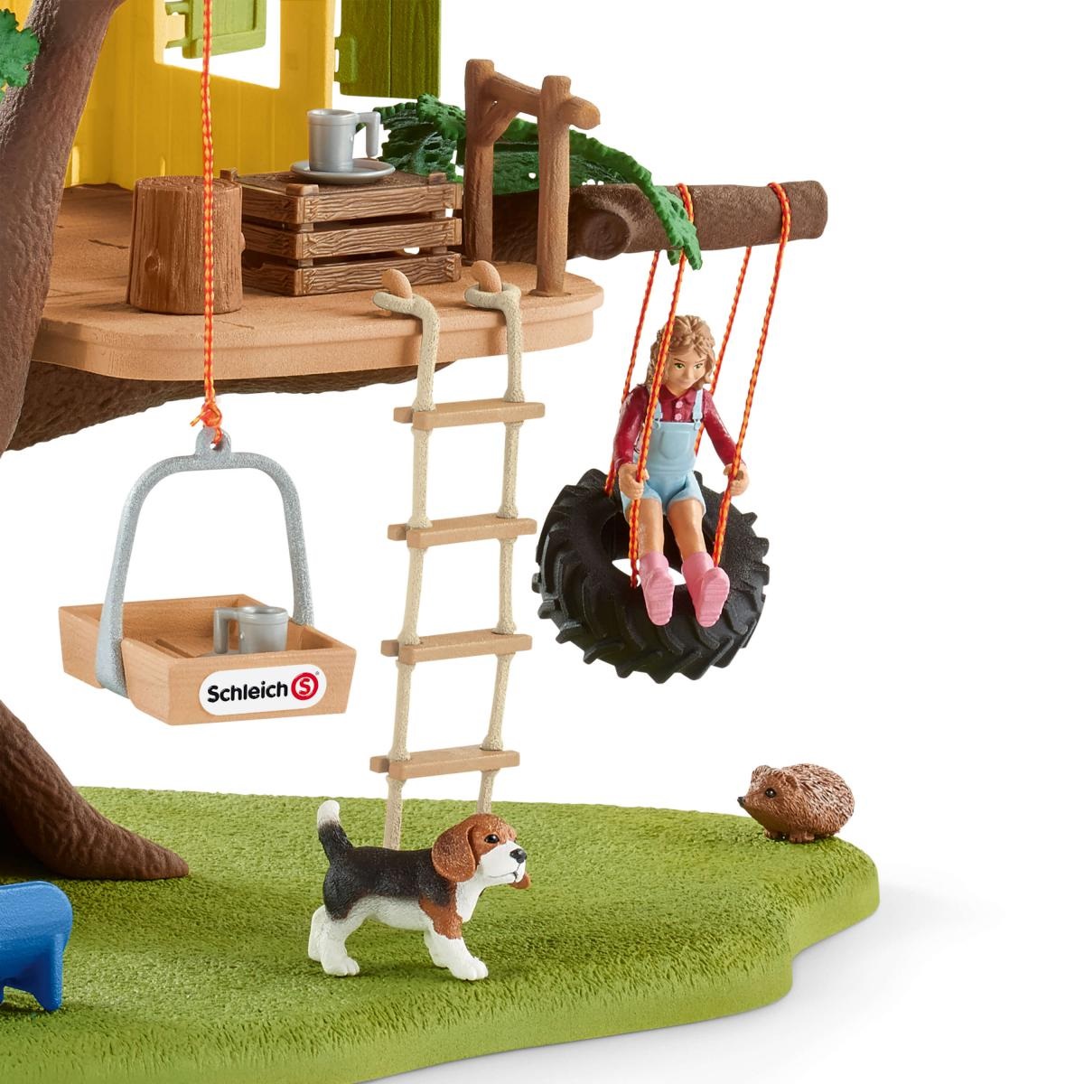 Schleich Casa sull'albero dell'avventura 42408 - Set da gioco con 2 figure umane, 4 animali e accessori