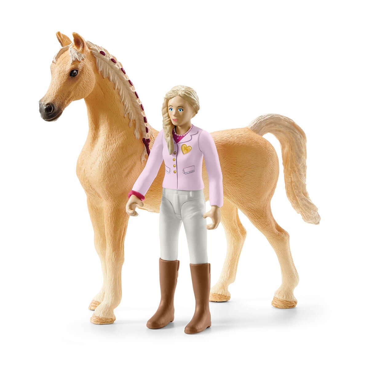 Schleich Horse Club 42440 - Set da gioco con torneo dell'amicizia, 2 personaggi, 2 cavalli, recinto, box cavalli, 4 ostacoli e punto premiazione