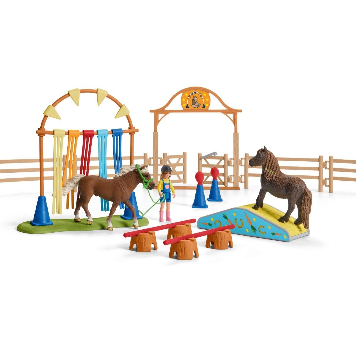Schleich 42481 Set da Gioco Farm World con Percorso Agility per Pony - 41 Pezzi, Include 2 Pony e Bambina Articolata, Giocattolo per Bambini dai 3 Anni