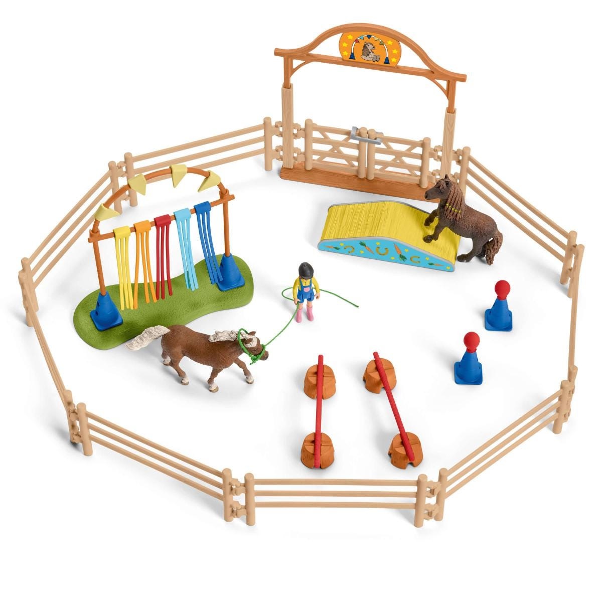 Schleich 42481 Set da Gioco Farm World con Percorso Agility per Pony - 41 Pezzi, Include 2 Pony e Bambina Articolata, Giocattolo per Bambini dai 3 Anni