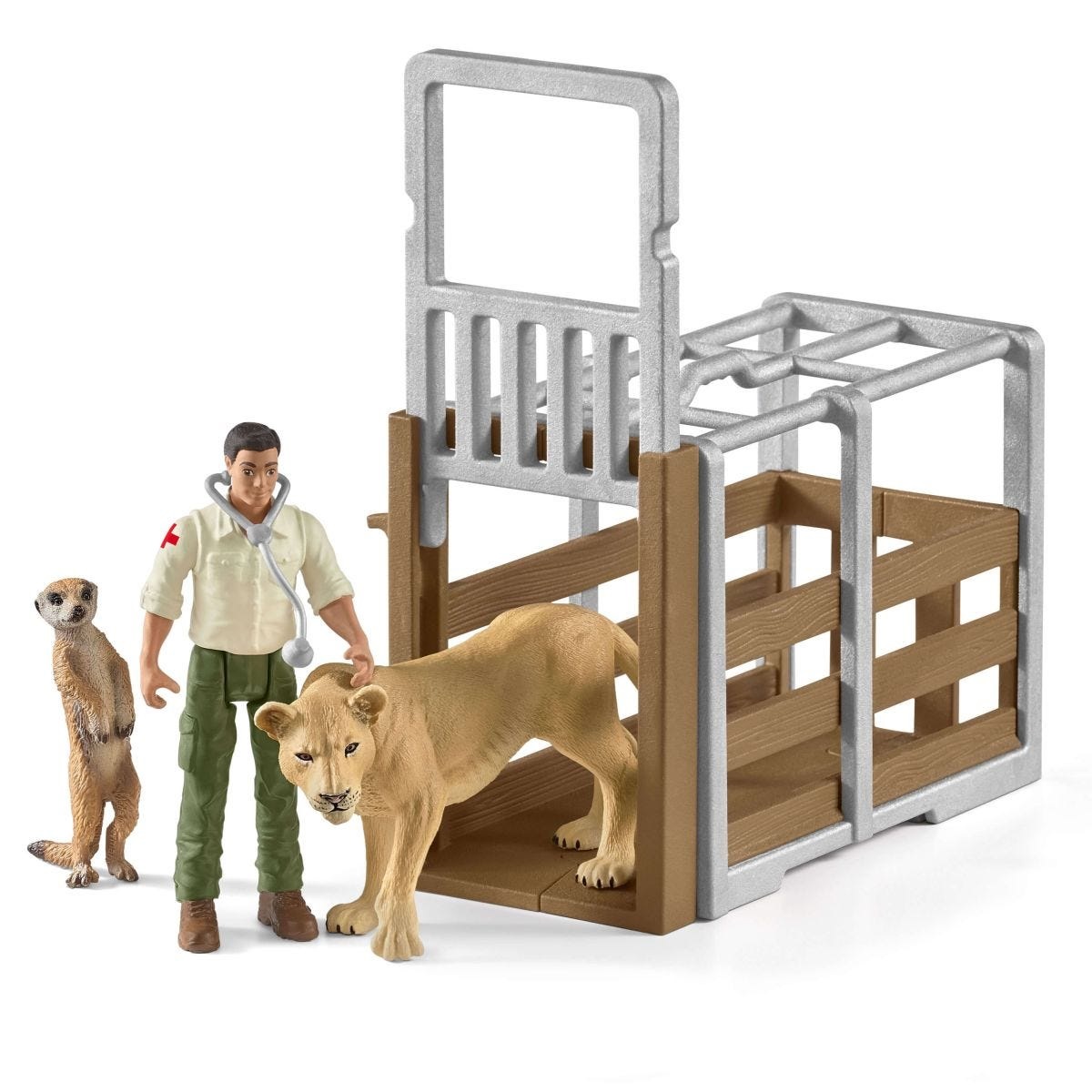 Schleich WILD LIFE 42475 - Grande Camion di Salvataggio Animali con Leone, Suricato e Ranger Snodabile - Set di Gioco con 45 Pezzi per Bambini dai 3 Anni