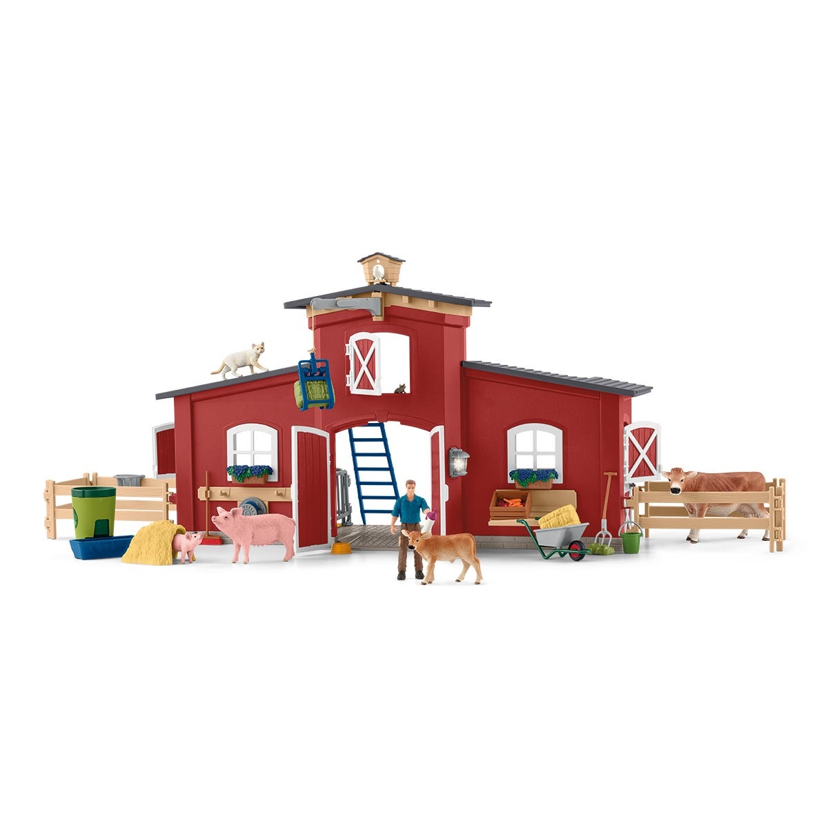 Schleich Farm World 42606 - Grande Fattoria con Animali e Accessori, Playset da 64 Pezzi, Rosso, per Bambini da 3 Anni