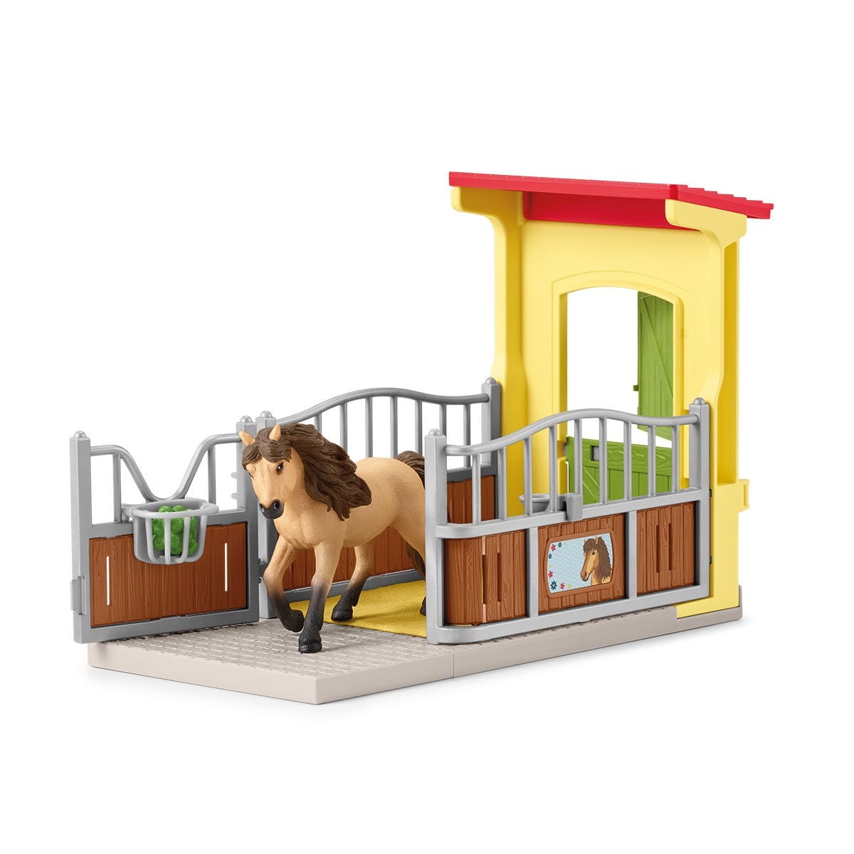 Schleich 42609 Box per Pony con Stallone Islandese - Playset da 4 Pezzi, per Bambini da 3 Anni