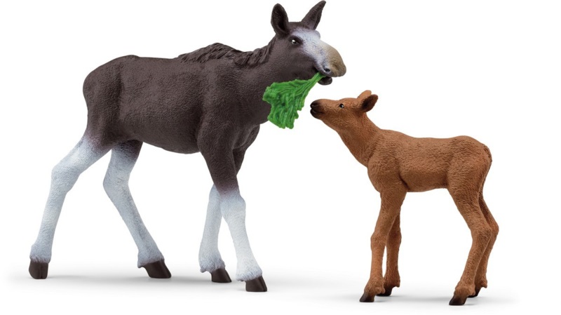 Schleich Femmina di Alce con Cucciolo - Action Figure Giocattolo Realistica per Gioco Educativo