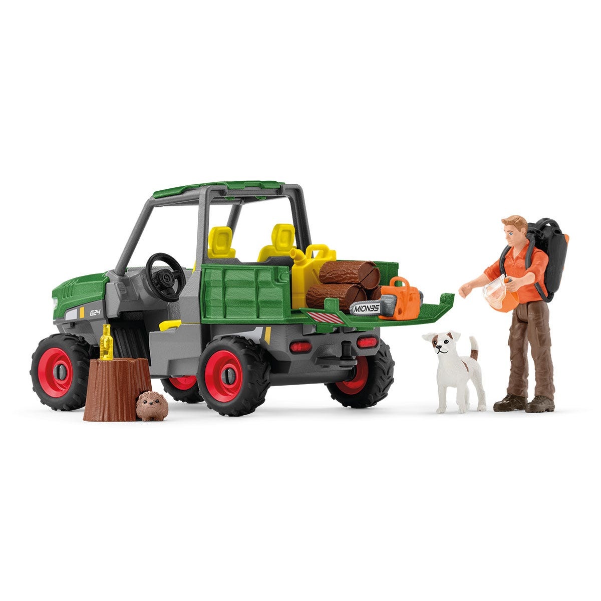 Schleich 42659 Farm World - Playset Lavoro nei Boschi con Veicolo 4x4, Motosega e 49 Pezzi, da 3 Anni