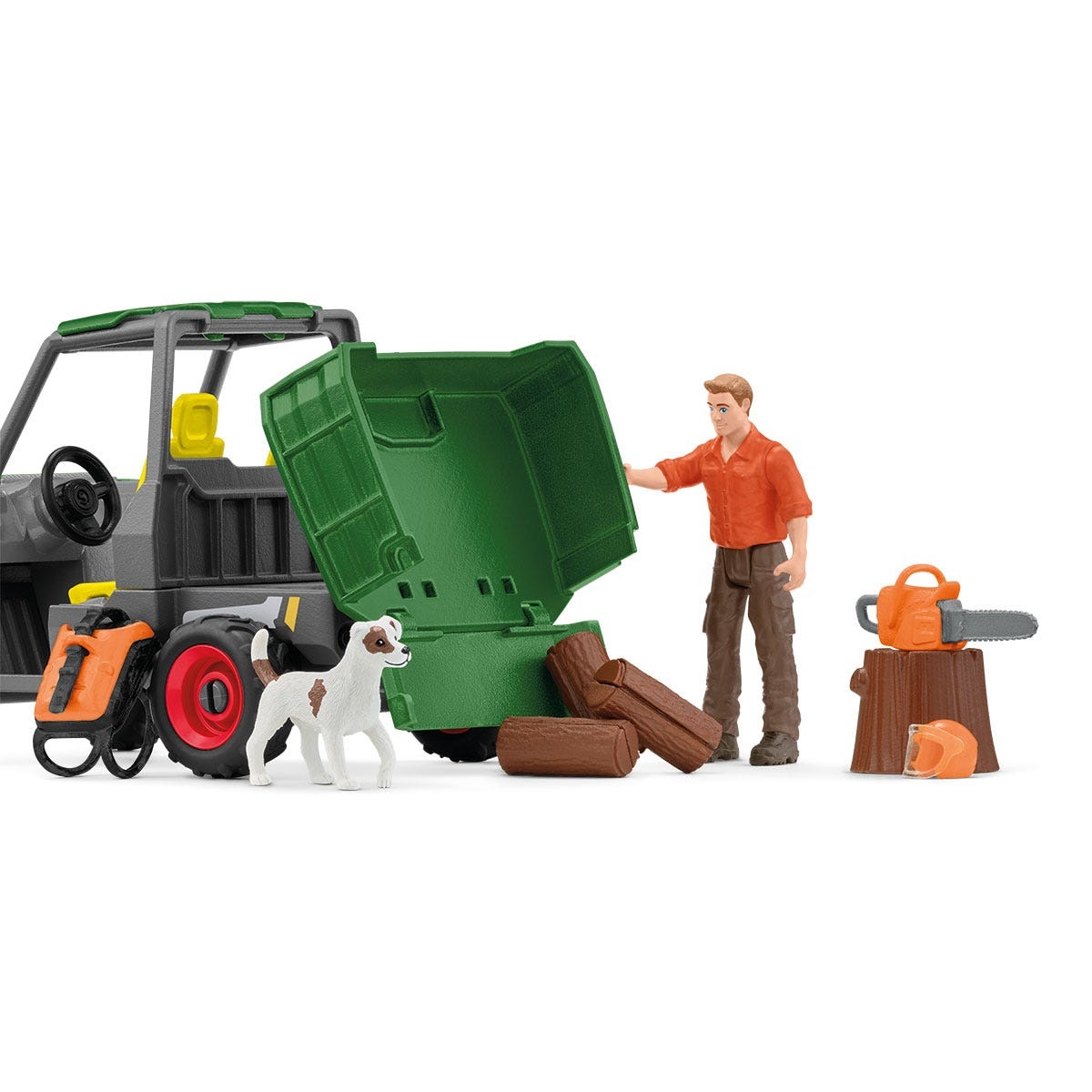 Schleich 42659 Farm World - Playset Lavoro nei Boschi con Veicolo 4x4, Motosega e 49 Pezzi, da 3 Anni