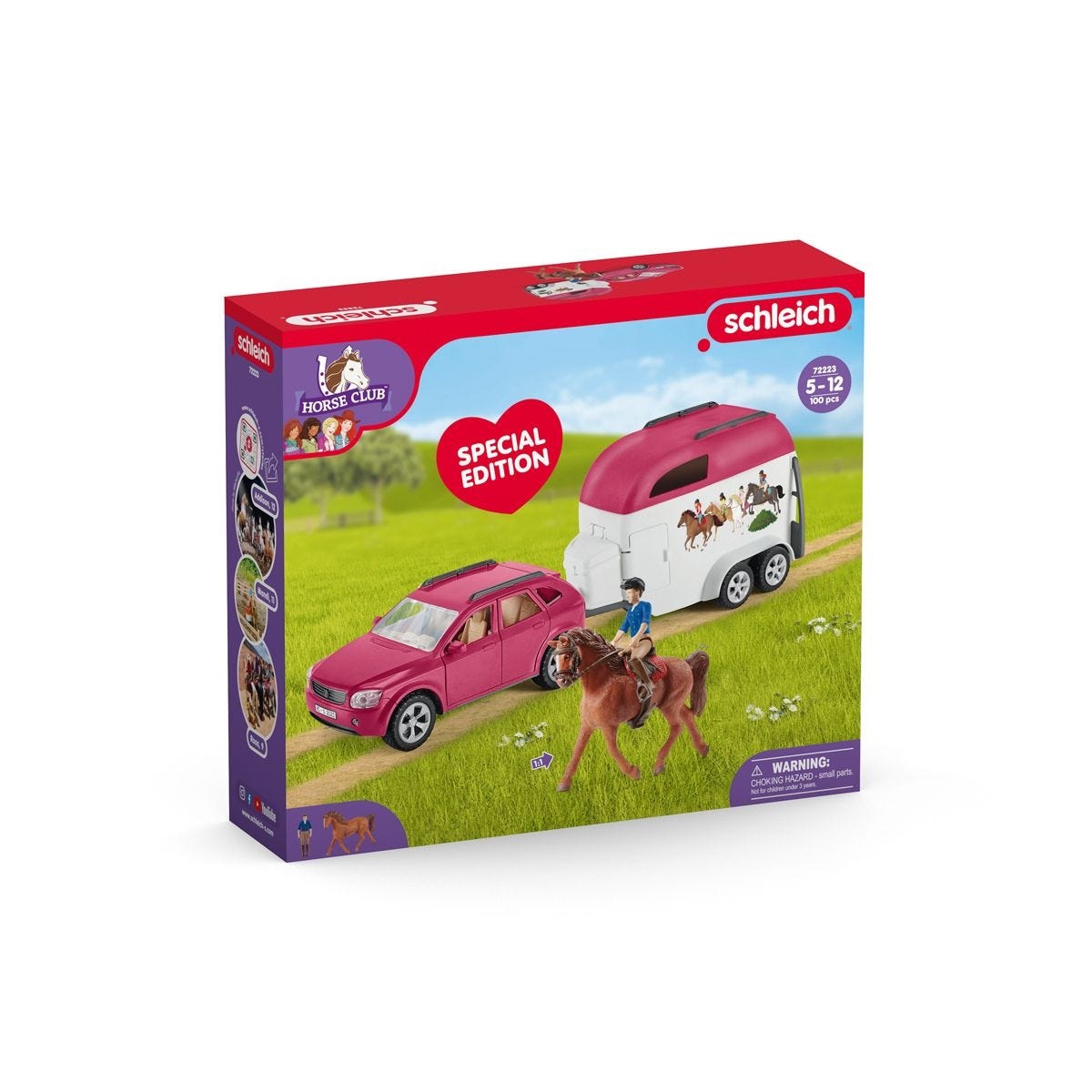Schleich HORSE CLUB Auto con Rimorchio per Cavalli - Set Gioco con 1 Cavallo Inclusa e Figure Mobili
