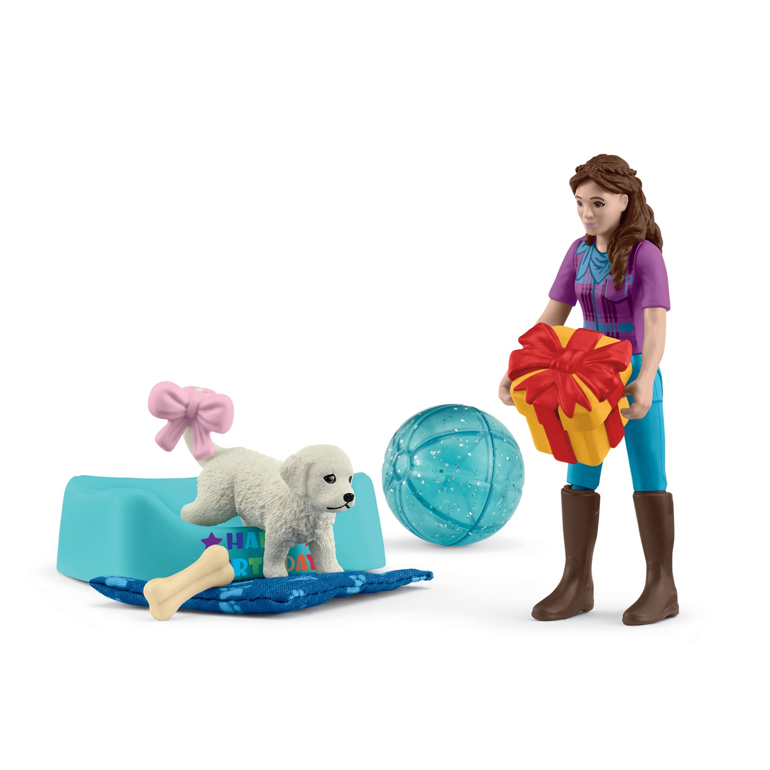 SCHLEICH Festa di Compleanno con Lisa - Gioco Interattivo con Cucciolo, Palla e Osso Premio