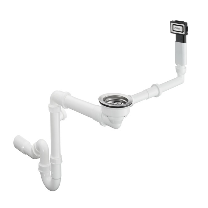 Hansgrohe 43927000 Troppopieno e Scarico Manuale per Vasca Singola in Granito - Cromo, Set Completo con Sifone e Valvola di Filtraggio