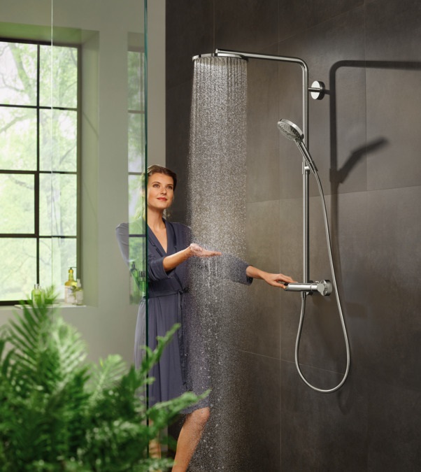Hansgrohe Raindance Select S Colonna doccia con miscelatore termostatico, soffione tondo (⌀ 240 mm), doccetta 3 getti, cromo - 27633000