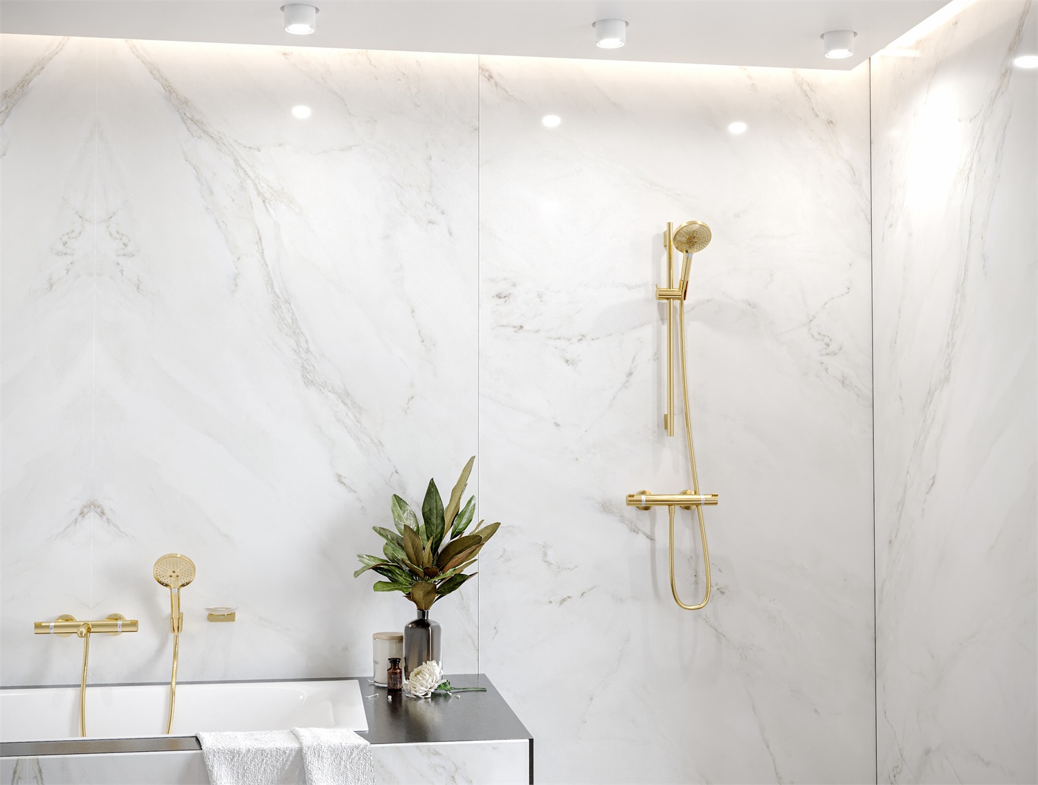 Hansgrohe Ecostat 13116990 Miscelatore Termostatico a Parete Oro Lucido con Portata Massima di 17 l/min e Funzione Ecostop