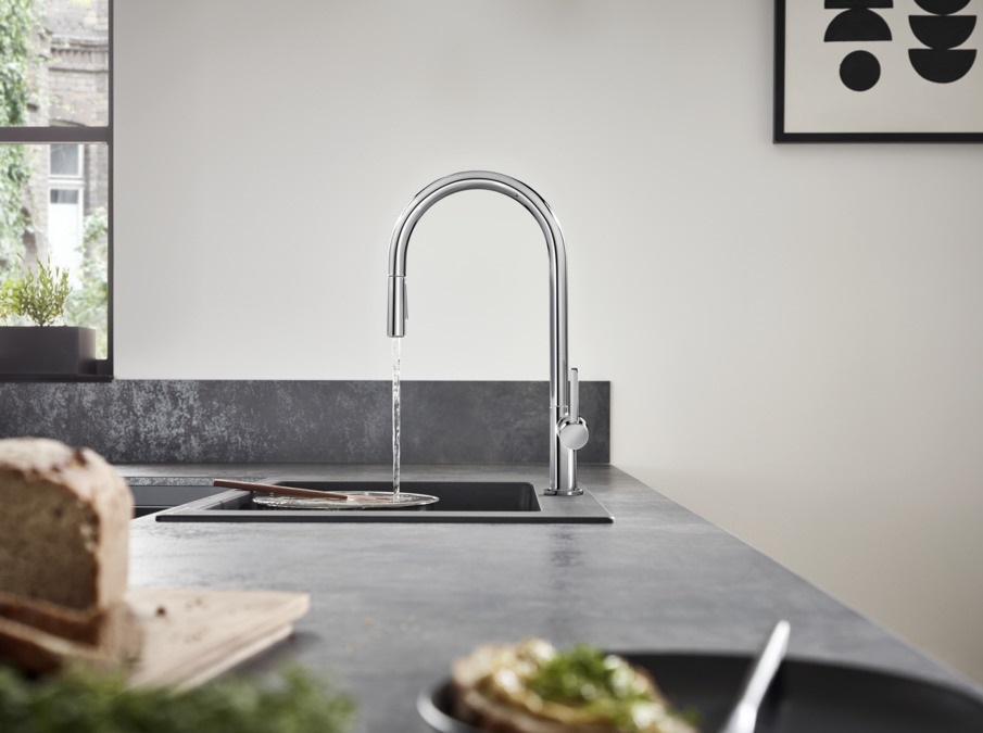 Hansgrohe Talis M54 Miscelatore da Cucina Monocomando in Acciaio Inox con Doccetta Estraibile e 2 Tipi di Getto