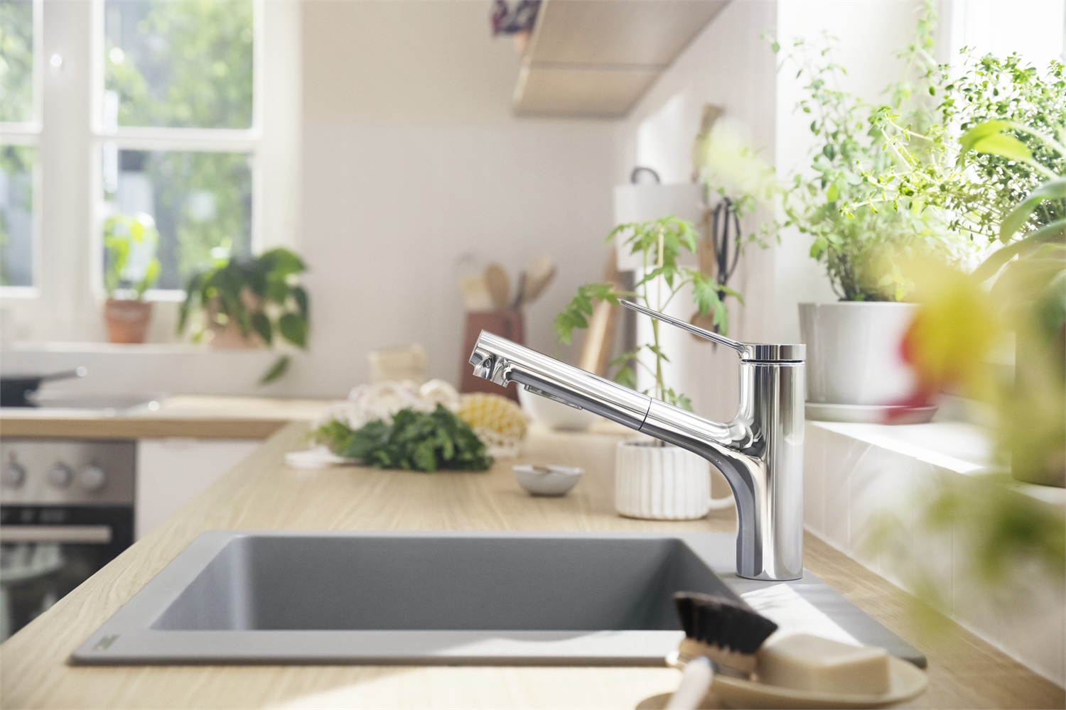 Hansgrohe Zesis M33 Rubinetto da Cucina con Doccetta Estraibile, 2 Getti, Miscelatore Monocomando, Altezza Bocca 150 mm, Cromo, 74800000