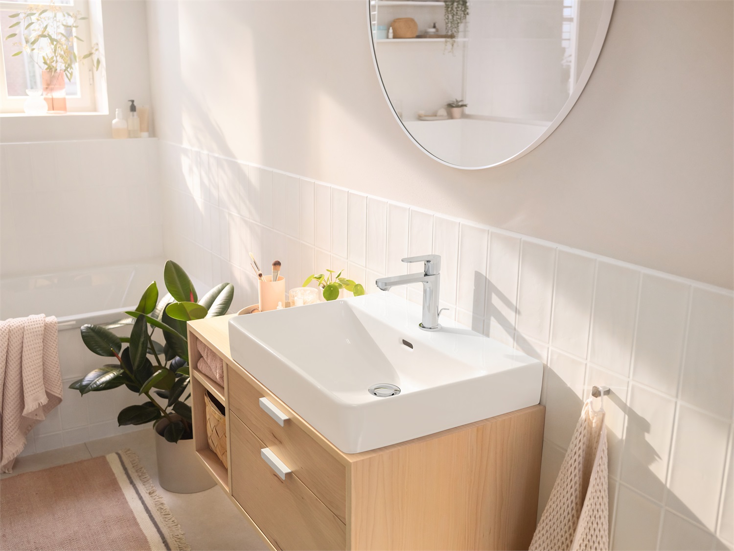 Hansgrohe Rebris S - Rubinetto per lavabo cromo con scarico a tirante, Miscelatore monocomando EcoSmart, altezza bocca 109 mm