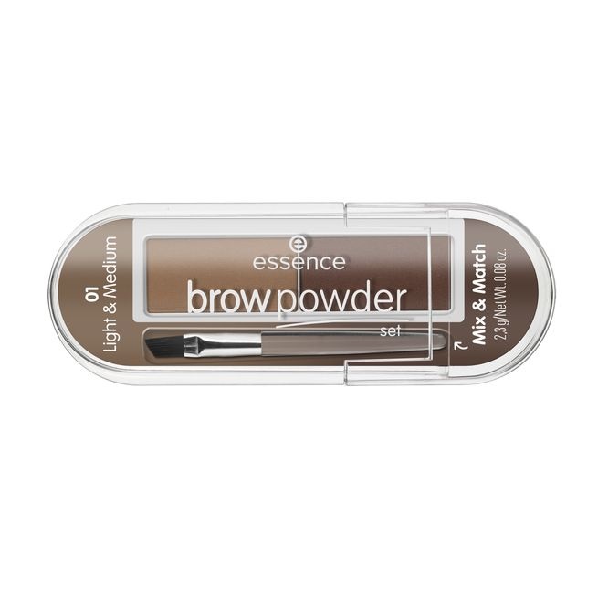 Essence Brow Powder Set 01 Light & Medium - Kit per Sopracciglia con 2 Ombretti in Polvere e Pennello di Precisione, 2.3 g