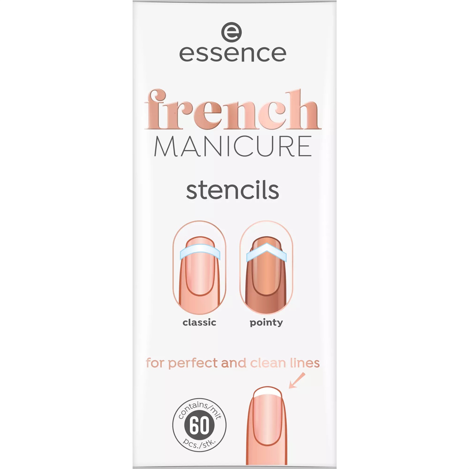 Essence French Manicure Stencils 60 Pezzi - Sagome a Mezzaluna e Appuntite per Unghie Perfette