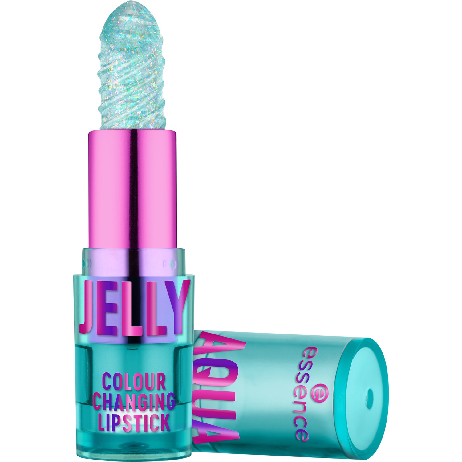 essence AQUA JELLY Colour Changing Lipstick - Rossetto Gel Turchese con Effetto Magico e Particelle Scintillanti